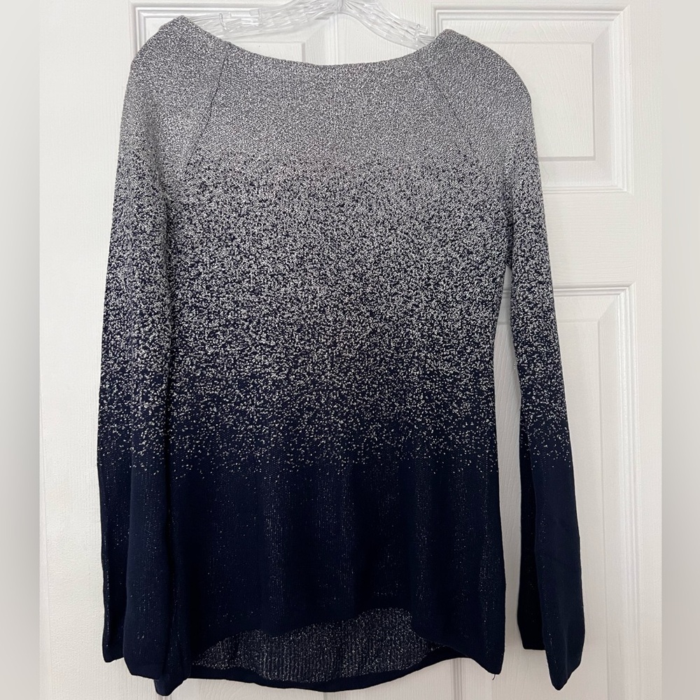 White House Black Market Silver Sparkle and Navy Blouse Sz S